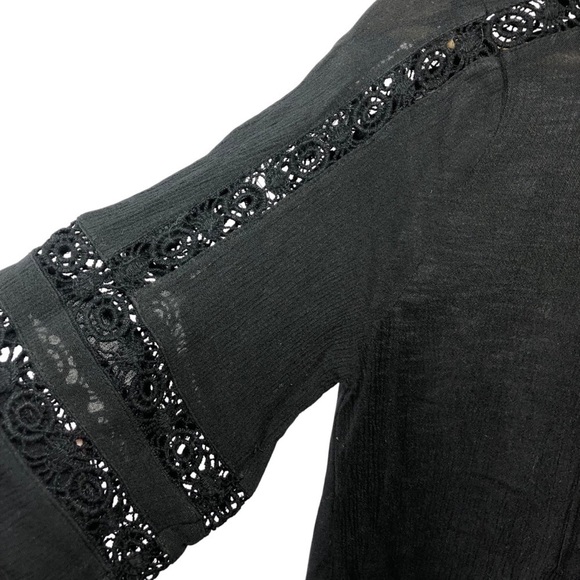 Loft Gauzy Pintuck Blouse Top Sz XS Black Embroidered Short Sleeve Boho Feminine - Picture 6 of 9